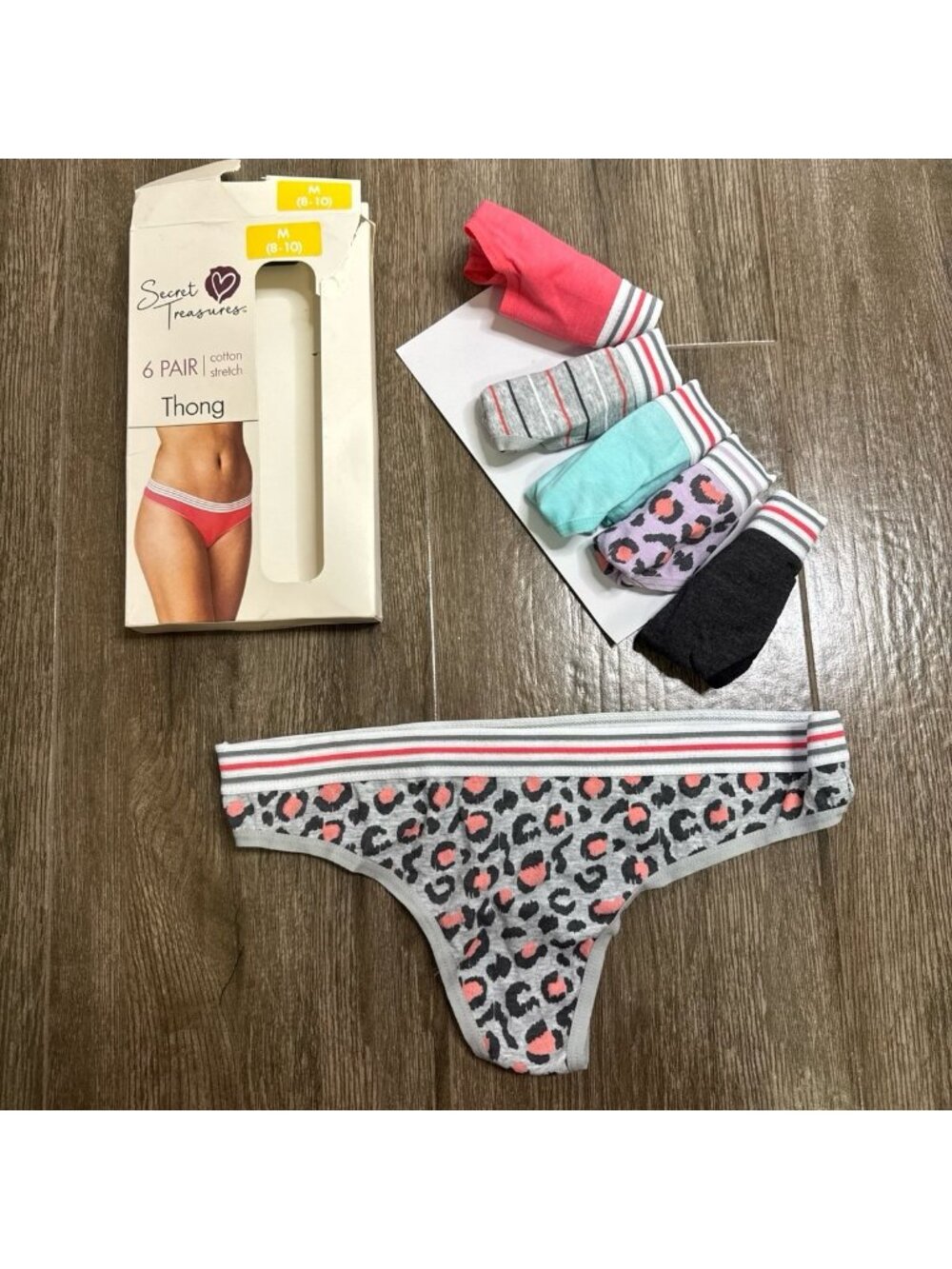 NEW Secret Treasures Women's Cotton Thong Panties, 6-Pack SIZE M size underwear